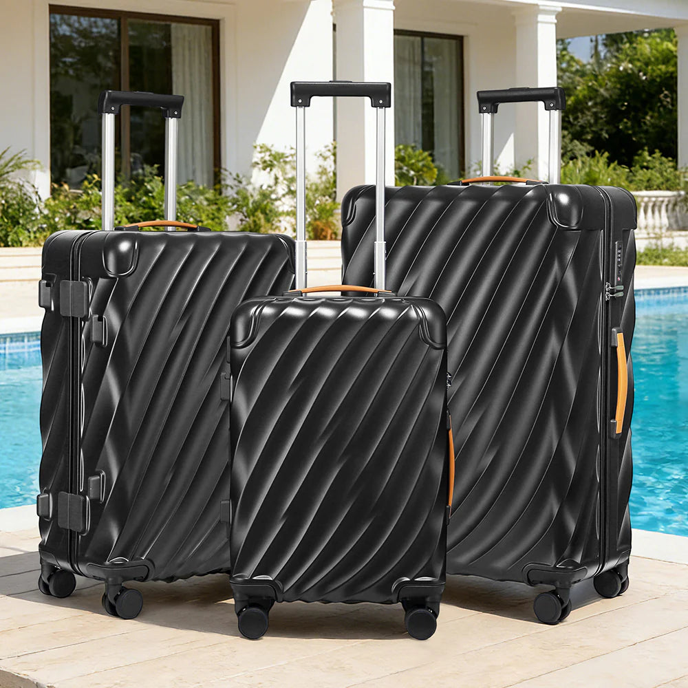 5-Piece Luggage Set PC Ultra-Hard Shell Lightweight Suitcase TSA Lock Brake Spinner Wheels (20/24/29) with Backpack Black TR025