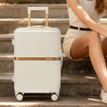 20-inch lightweight and durable ABS luggage , featuring silent universal wheels, shockproof design，as well as a cup holder function, making it an excellent travel companion PF001